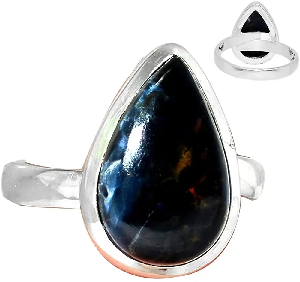 

Genuine PIETERSITE CAB Ring 925 Sterling Silver, USA Size : Adjustable