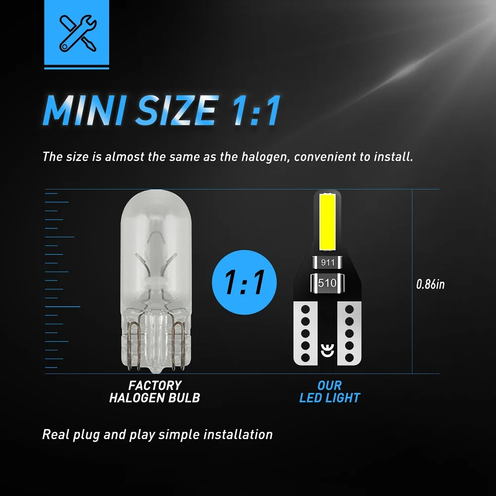 10pcs For Nissan Leaf Note Juke Qashqai J10 Teana J32 Primera P12 Pathfinder T10 W5W LED Bulb Car Interior Reading Lights Bulbs