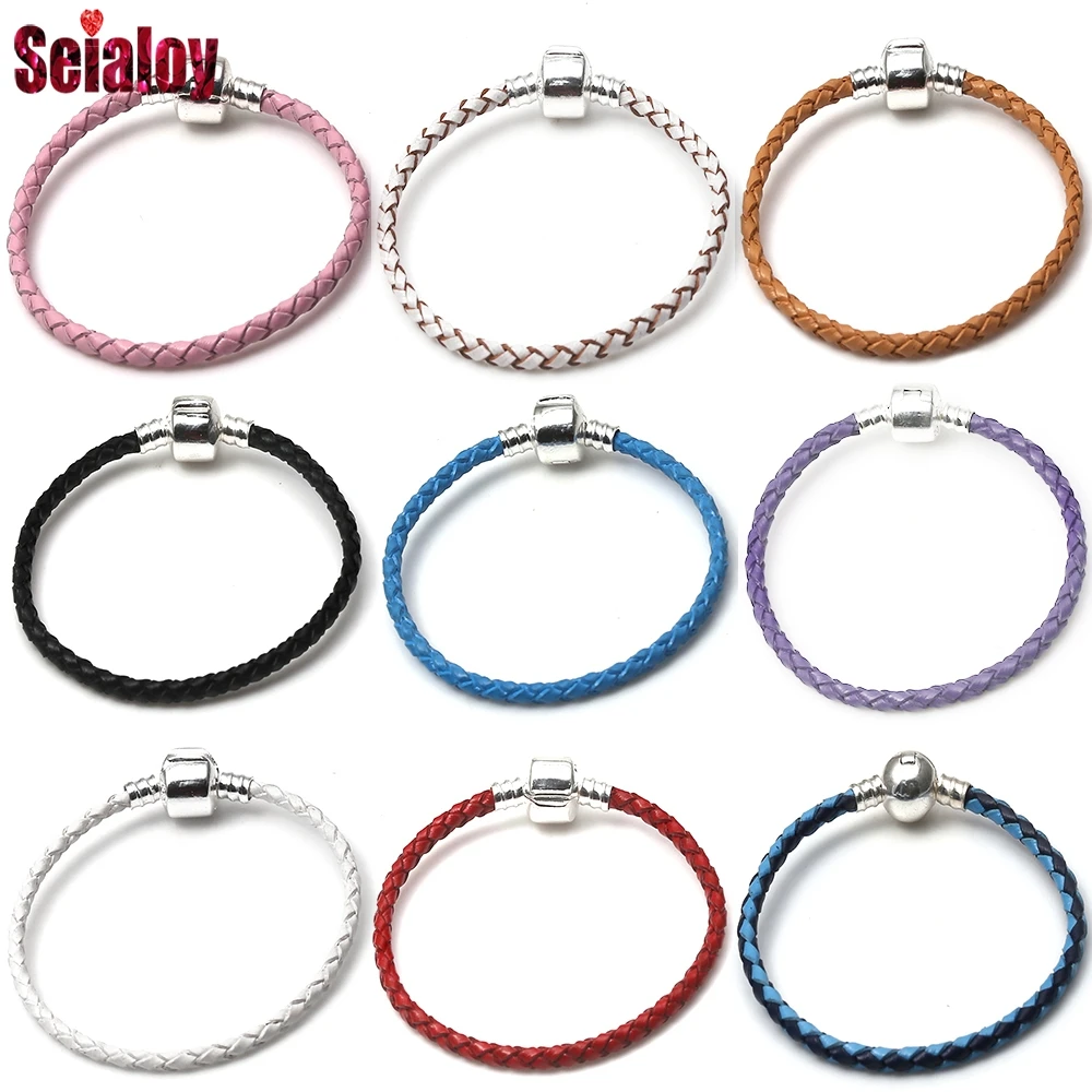 Seialoy Cartoon Single Loop Woven Leather Bracelet For Women Handmade Multicolor Leather Friendship Brands Bracelets Gift