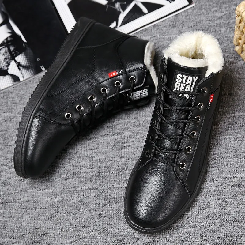 Snow Boots Winter Cotton Men Casual Shoes Leather Man Ankle Boots Fashion Black Shoes Winter Men Boots Warm Shoes With Fur 996