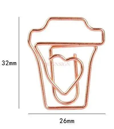 ピンクゴールドコーヒーカップペーパークリップ、個性赤ちゃん紙クリップ、愛、20個