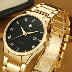 WWOOR Mens Watches Top Brand Luxury Date Stainless Steel Gold Black Wrist Watch Men Fashion Waterproof Clock Relogio Masculino