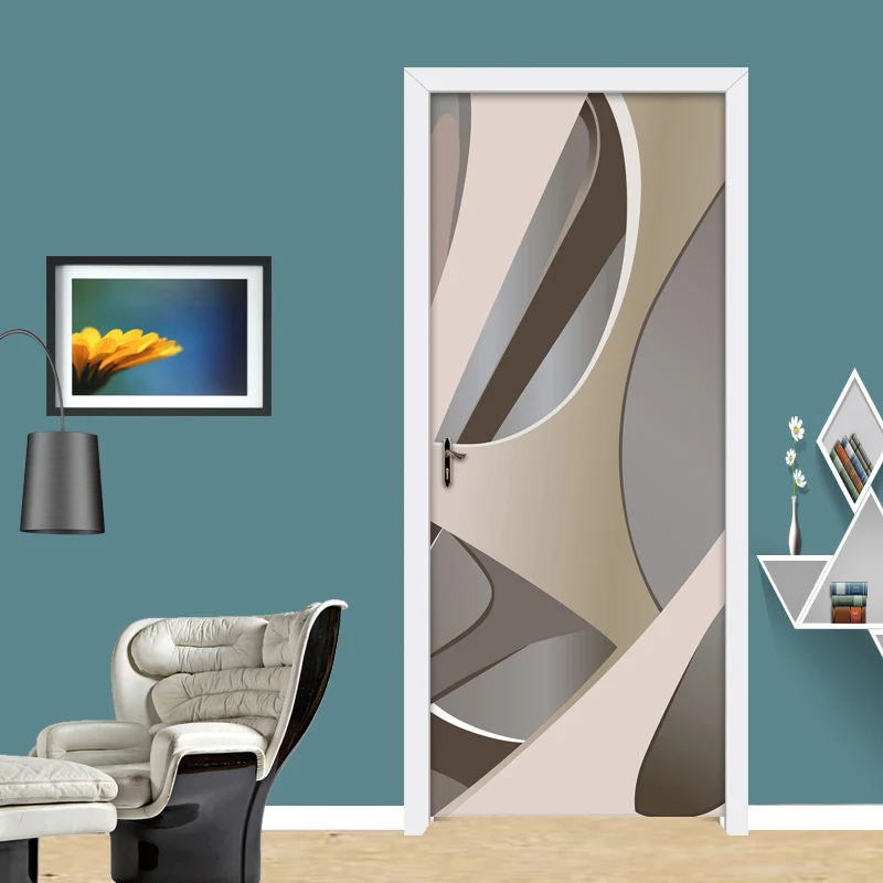 Pegatina De puerta autoadhesiva De PVC, Papel tapiz geométrico 3D, calcomanías De pared para sala De estar, dormitorio, decoración del hogar, Mural De puerta, Papel De pared