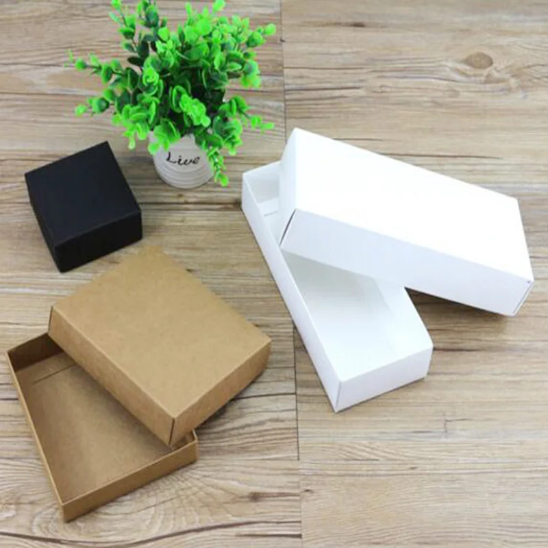 Kraft Black White Gift Carton Cardboard Box Kraft Blank Carton Paper Gift Paper Box With Lid Gift Packaging Box