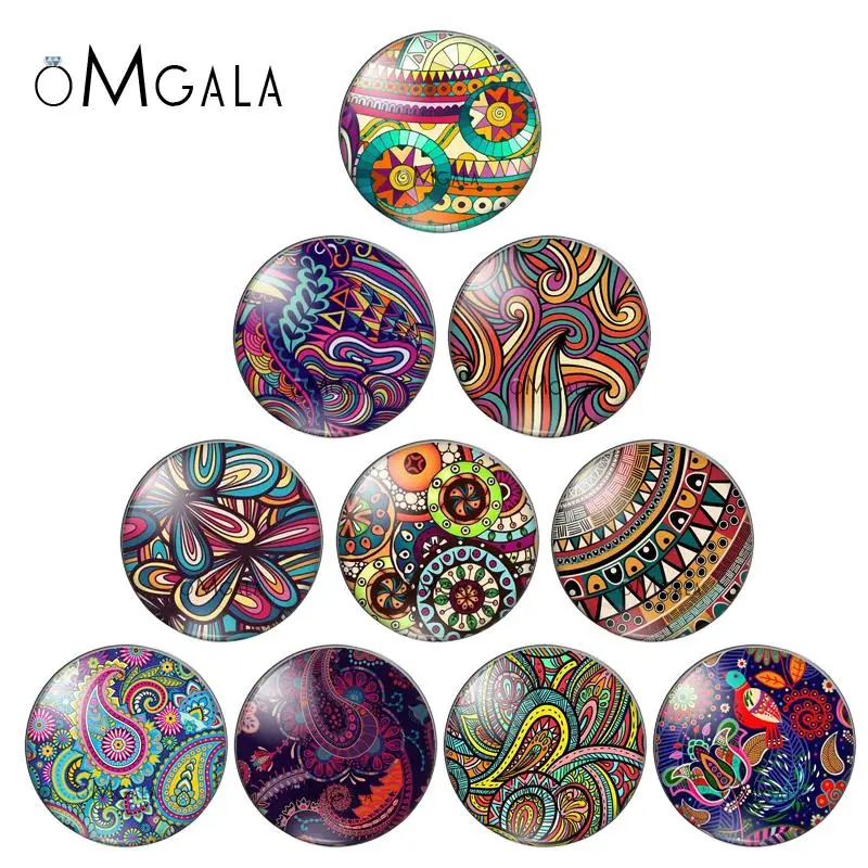 

New Colorful Paisley Floral Patterns 10pcs 12mm/14mm/18mm20mm//25mm Round photo glass cabochon demo flat back Making findings