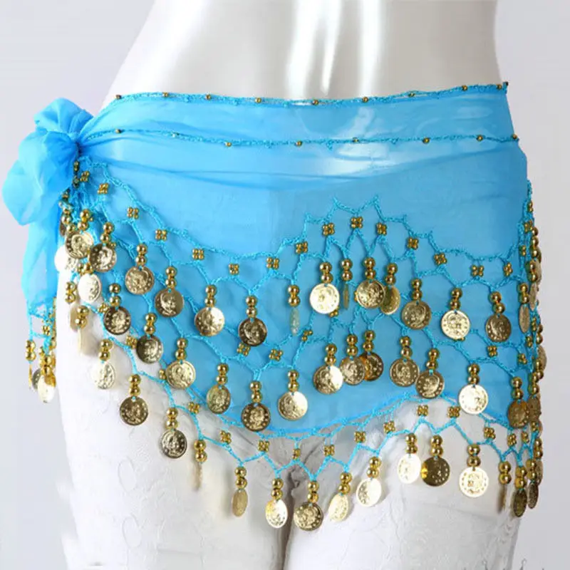 Fashion Belly Dance Costume Hip Belt 128 Coins Belly Dancing Waist Scarf Skirt For Women 13 Colors Available