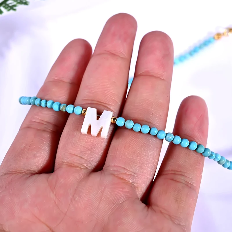 Personalize Shell Initial Letter Pendant Necklace for Women Jewelry Fashion Natural Stone Chain Customized Beaded Name Choker