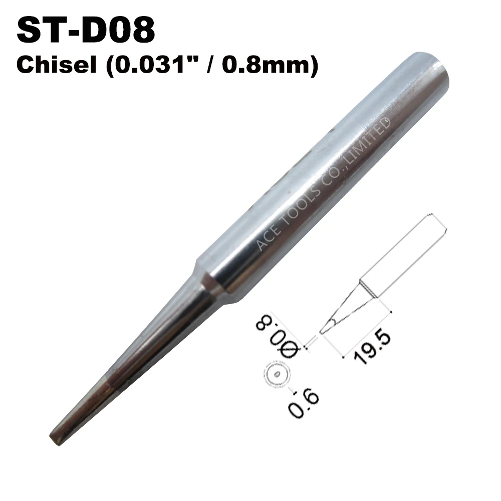 

ST-D08 Soldering Tip Chisel 0.8mm Fit WELLER SP40L SP40N SPG40 WP25 WP30 WP35 WLC100 Replace Iron Handle Pencil Welding Bit