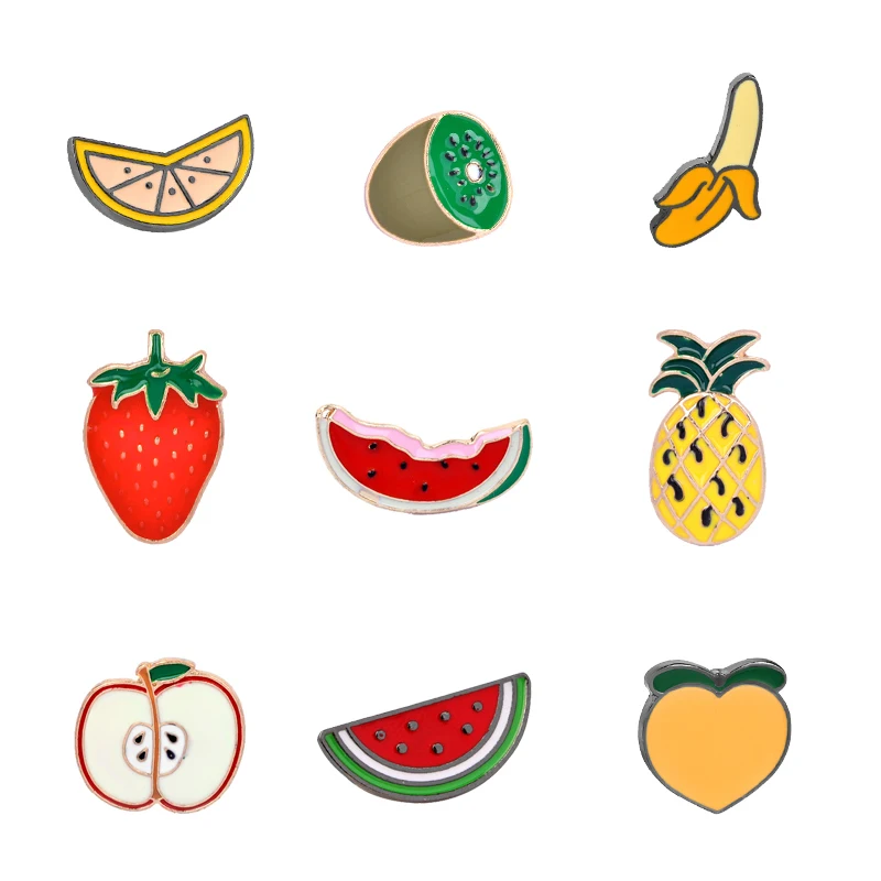 Cartoon Fruit Fashion Brooch Watermelon Strawberry Orange Banana Apple Pineapple Enamel Jackets Pin Badge For Women Kids Jewelry