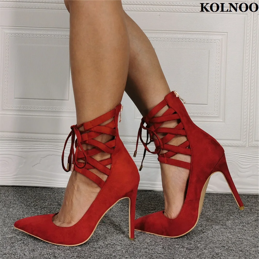 

Kolnoo Handmade Classic Style Women High Heel Pumps Crisscross Shoelace Party Dress Shoes Large Size Evening Fashion Court Shoes