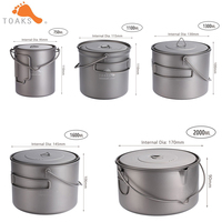 TOAKS Titanium Pot With Bail Handle Outdoor Camping Pot Lightweight Equipment 750ml, 1100ml, 1300ml, 1600ml, 2000ml