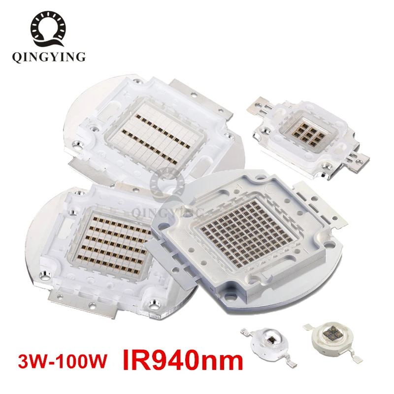 3W 10W 20W 30W 50W 100W IR 940 wysoka dioda LED dużej mocy Chip podczerwieni 940nm zintegrowane światło koraliki na noktowizor kamera telewizji przemysłowej