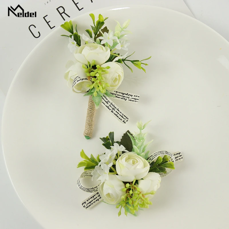 Meldel Wedding Wrist stanik bransoletka dla druhen Groomsmen stanik i Boutonnieres dziurka kobiety broszka małżeństwo wystrój