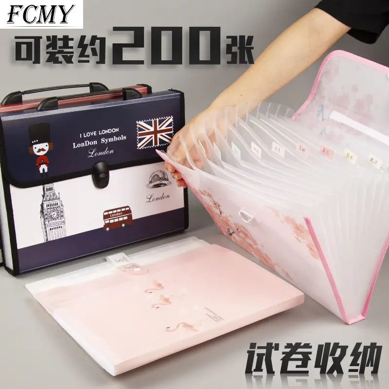 

New Multi-layer PP Art Portable Organ Package Student Paper Folder Information Buckle A4 Filing Storage 200 Sheets Document Bag