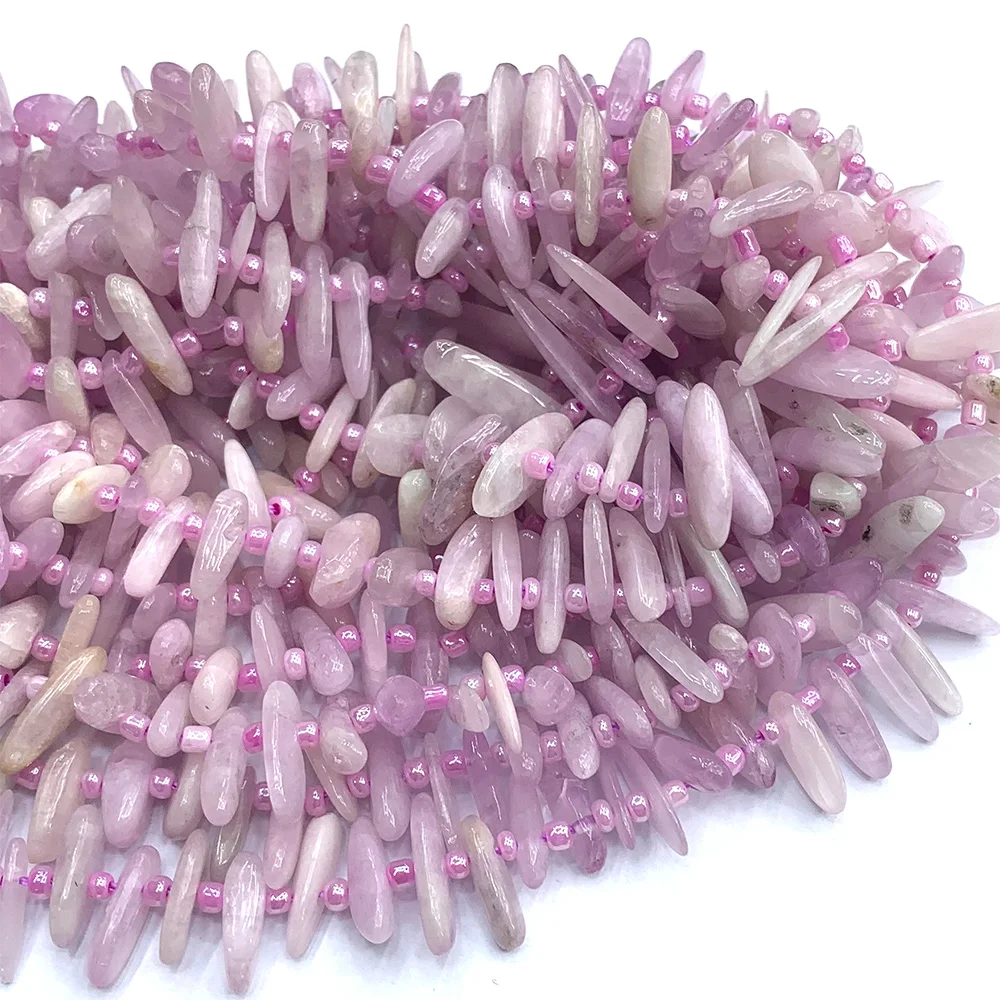 Veemake Kunzite Slabs Slices Stick Teeth Drill Side Comb Beads For Jewelry DIY Making Natural Necklace Bracelets Earrings 07292