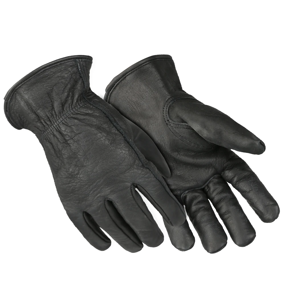 Guantes de trabajo negros de piel de vaca de grano, guantes de trabajo de seguridad para motocicleta para jardinería, hombres y mujeres