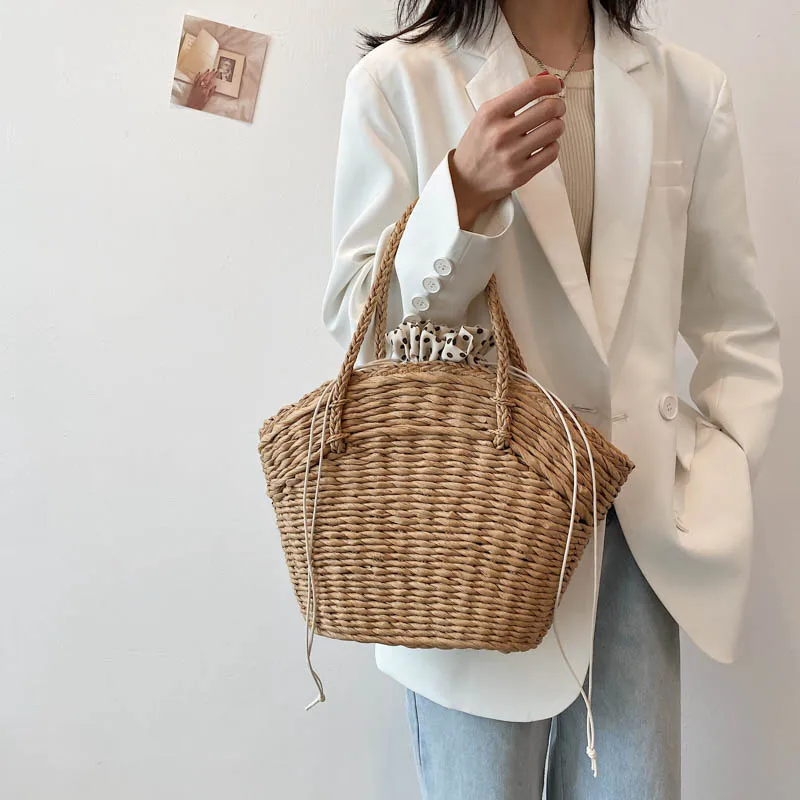 Summer Straw Beach Bag Handmade Woven Women Shoulder Bags Rattan Bags Bohemian Casual Woven Shoulder Totes Handbag Big Capacity