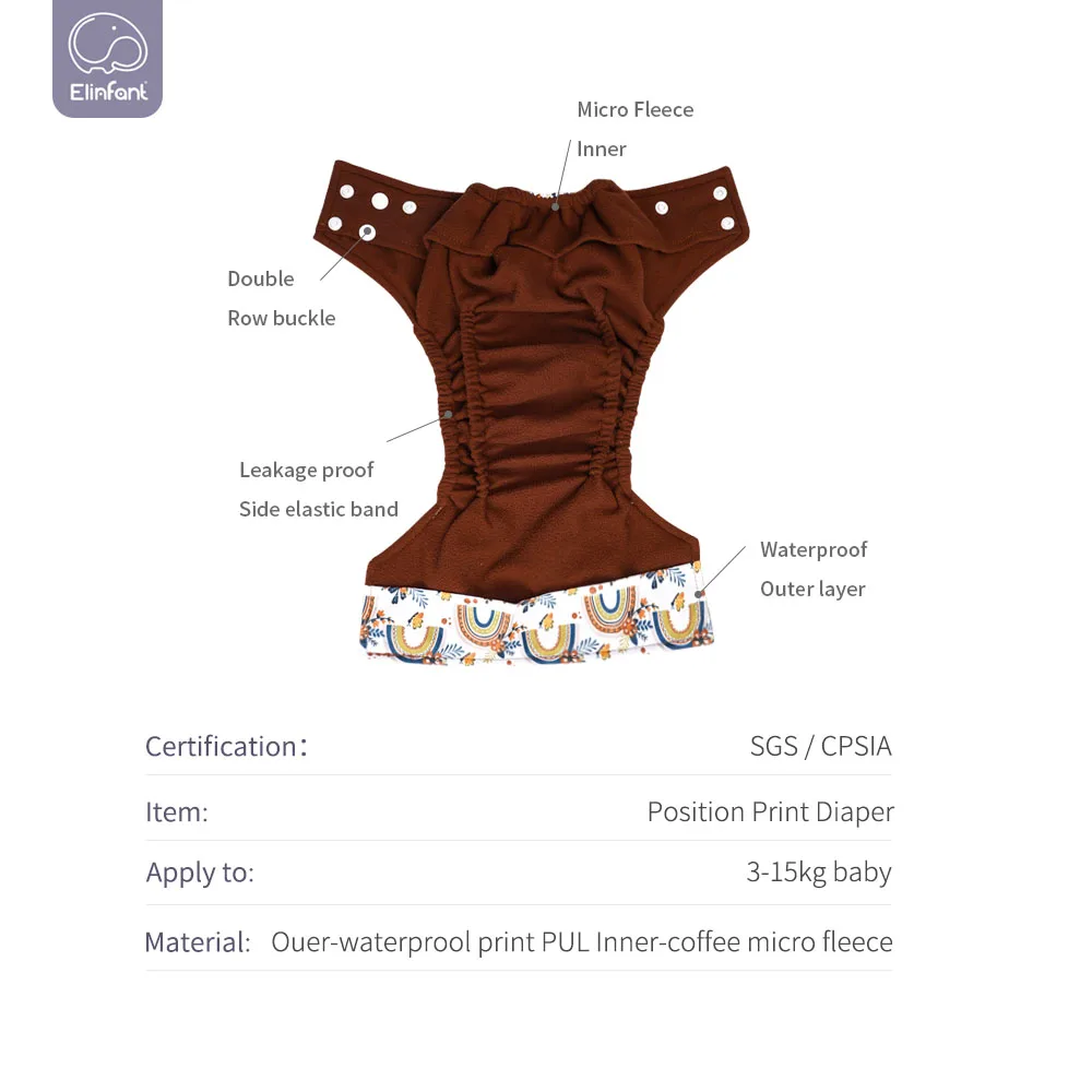 Elinfant New Arrival Print Fralda Ecologica Coffee Fleece Inner Waterproof Cloth Diaper