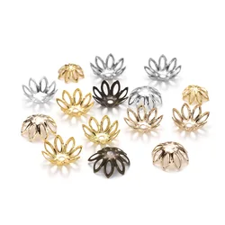 100Pcs Silve Gold Rhodium Filigre Bulk Flowers Beads Caps Spacer Loos Charm Bead Cap for DIY Jewelry Making Findings Supplies