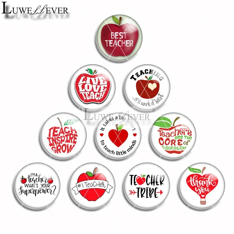 10mm 12mm 14mm 16mm 20mm 25mm 474 Love Teacher Mix Round Glass Cabochon Jewelry Finding 18mm Snap Button Charm Bracelet