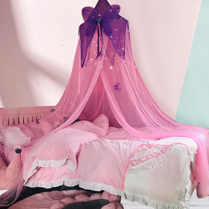 

Children's Dome Mosquito Nets Pink Bed Yarn Hanging-Type Bed Curtain Princess Wind Girl's Heart Bedside Decorative Mesh Curtains