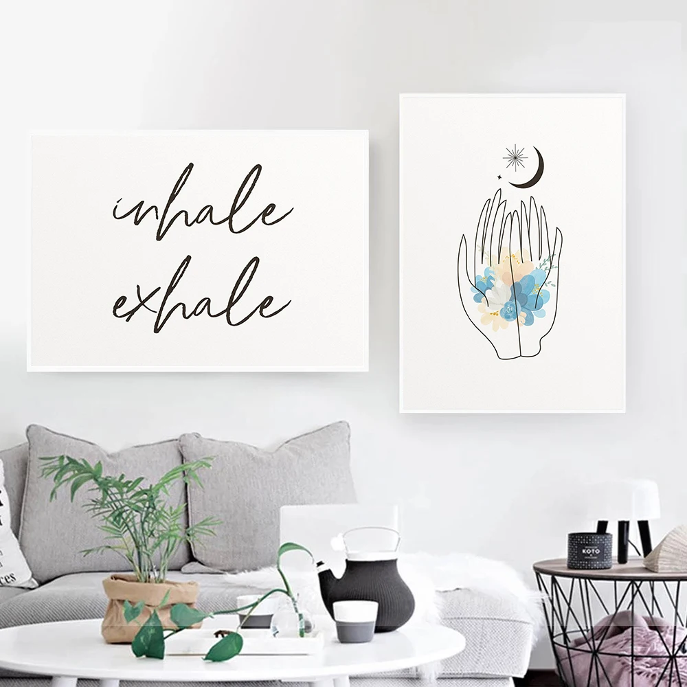 Exhale Inhale Quote Yoga Hand Moon Woman 5D Diamond Painting Kit Diamond Mosaic Sale Painting Full Square Round Home Decoration