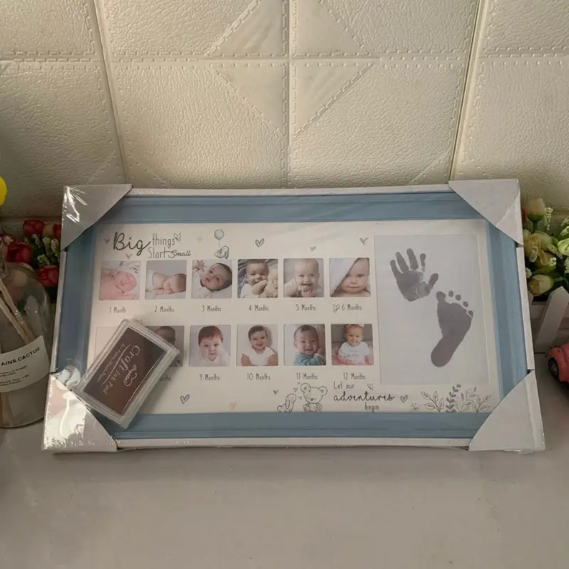 

2023 New Baby 12 Months Hand and Foot Print Commemorative Photo Frame Newborn Childhood Growth Record Creative Picture Holder