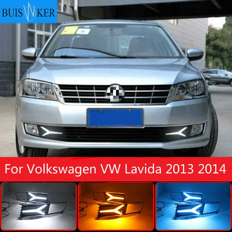 

1 Pair For Volkswagen VW Lavida 2013 2014 with Yellow Trun Signal Light Blue Night Lamp LED DRL Daytime Running Light