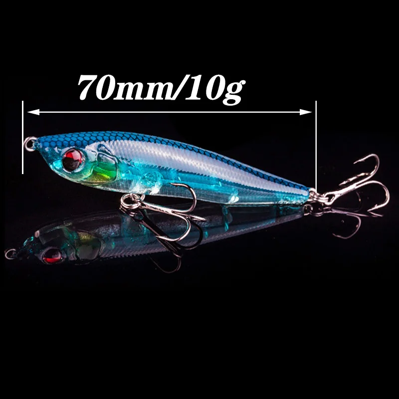 1PCS Laser Kunststoff Angeln Köder 7cm/10g Sinking Bleistift Minnow 3D Augen Wobbler Künstliche Harten Köder für Bass Pike Fishing Tackle