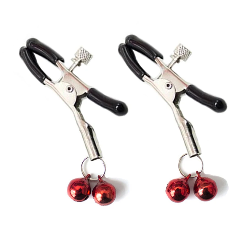 1 Pair Metal cilp on Nipple Clamps WithTwo Red Bell Flirting Teasing Sex Flirt Bondage Kit Slave Exotic Accessories image 4