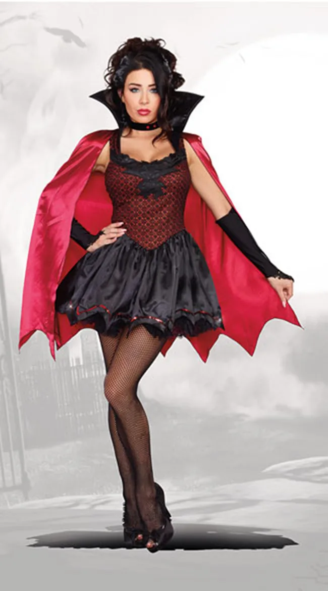 Women Sexy Gothic Vampire Costume Adult Ladies Halloween Classic Vampire Role Play Party Fancy Dress Up Uniform Outfit with Cape