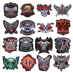 Rose Skull Big Patch Motorcycle Embroidered Patches For Clothes Stickers Biker Patches Hippie Patch Applique Jacket Accessories