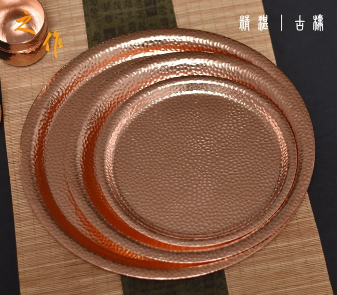 1pc 3size round handmade pure copper tea espresso coffee round plate palace style dishes for coffee cup