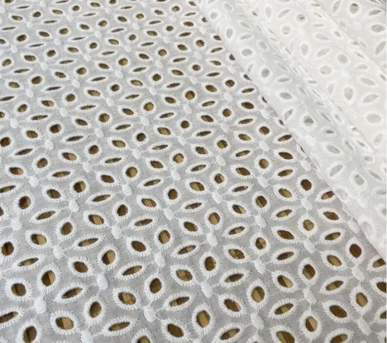 Autumn-New Off White Embroidered Lace Fabric, Cotton Eyelet Lace Fabric By The Yard, Bridal Lace Fabric