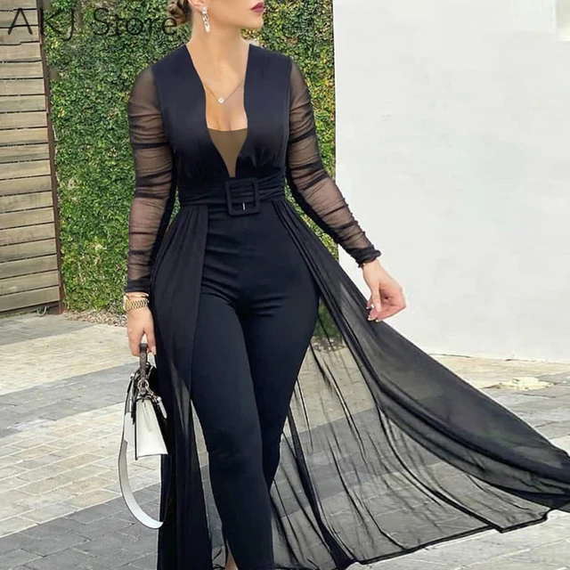 Women Fashion Elegant Long Sleeve Mesh Skinny Jumpsuits Formal Party Romper Sheer Mesh Party Jumpsuit Jumpsuits AliExpress