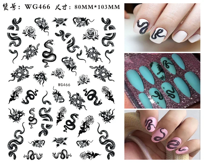 Nail Sticker Snake  Dragon Butterfly Black Multicolor Decals Nail Art Tattoo Slider Water Transfer Letter Nails Art Decoration