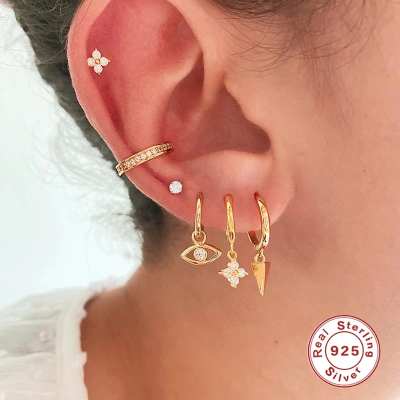 Aide-pendientes de plata de ley 925 para mujer, aretes colgantes con cuentas de perlas de imitación, circonita, serpiente, Rayo, Charm circular