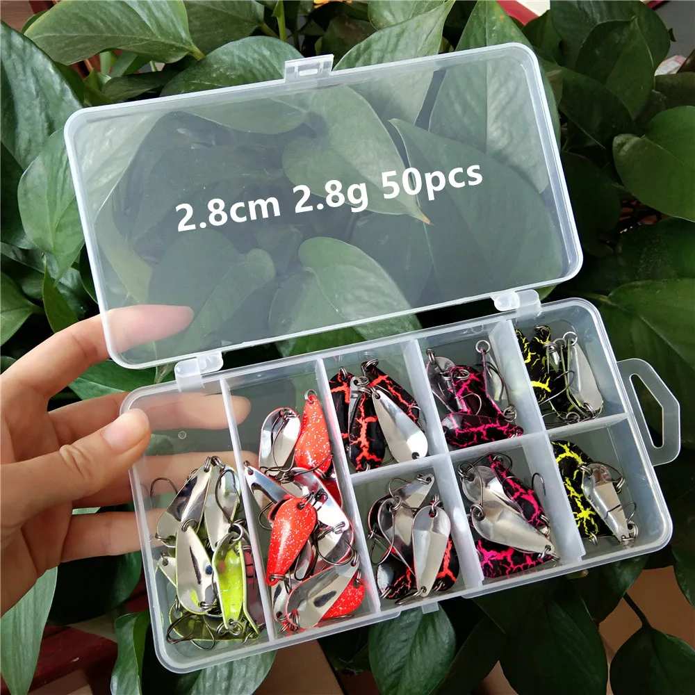 

Swolfy 50pcs 2.8cm 2.8g Pesca Copper Spoon Bait Metal Fishing Lure With Single Hook Hard Bait Lures Spinner For Trout Salmon