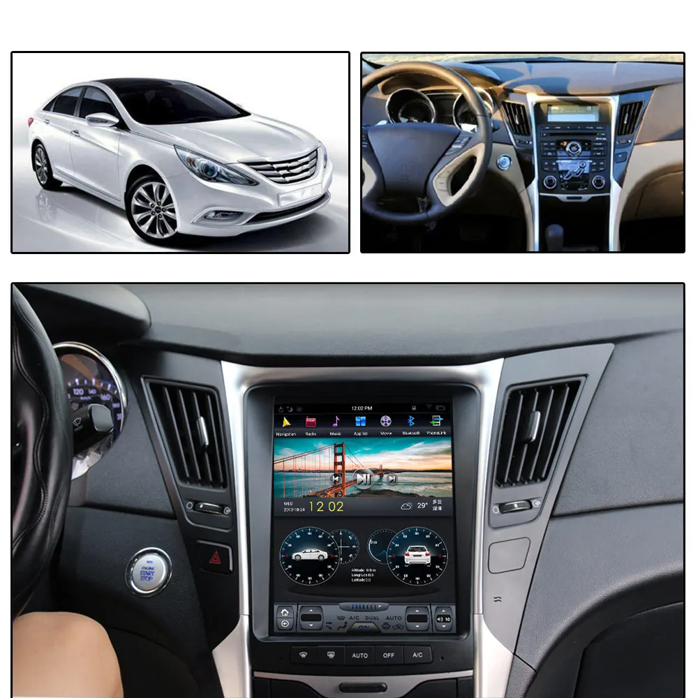 For Hyundai Sonata YF i45 2012-2014  Android 9 PX6 vertical screen 10.4 inch Car GPS Radio Navigation Player