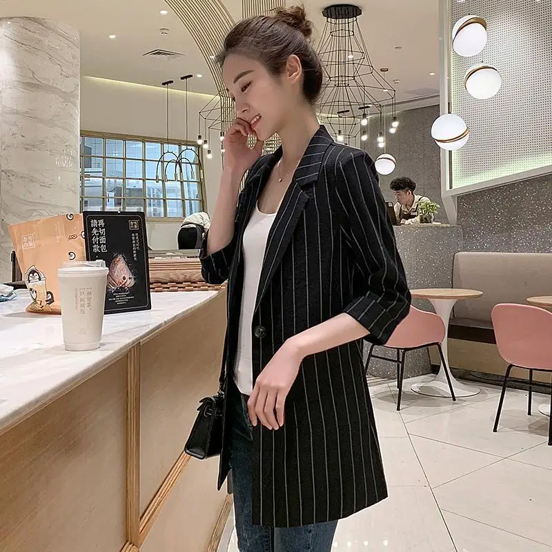 Blazer rayé à manches sept points pour femme, veste décontractée, petit costume de Style britannique, collection printemps et été 2020