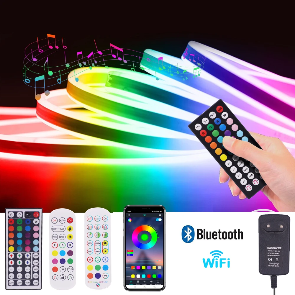 Neon RGB Strip 12V wodoodporna IR WIFI muzyka Bluetooth sterowanie podświetlenie TV strona główna DIY elastyczna dioda LED wstążka