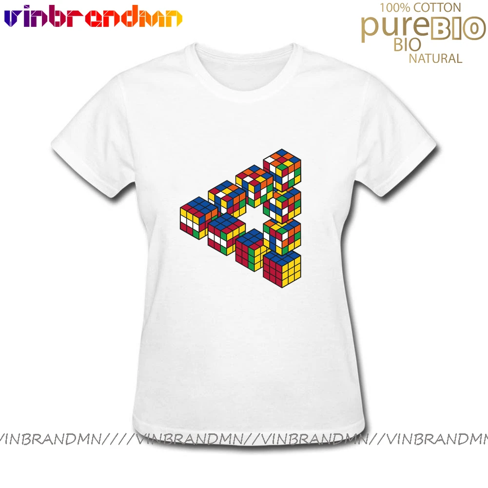 Camiseta Mujer Magic Cube Penrose Triangle Optical Illusion T shirt femme Funny Magic Square T-shirt 3D print Cube women tshirts