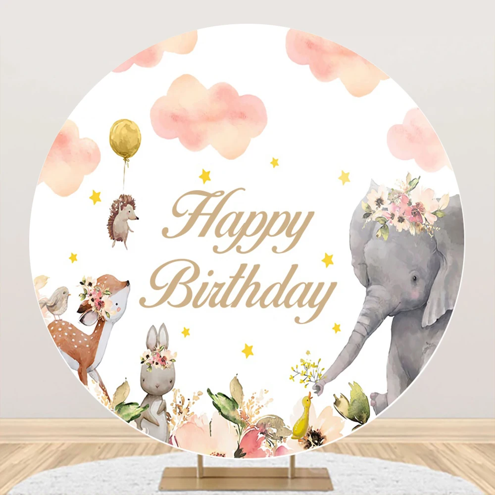 Laeaco – toile de fond ronde pour photographie, éléphant rose, animaux, Safari, fête d'anniversaire, bannière personnalisée