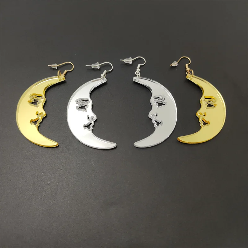 KUGUYS Moon Drop Earrings for Women Mirror Gold Silver Color Acrylic Fashion Trendy Jewelry Accessories