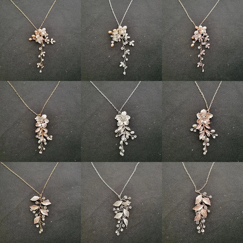 

SLBRIDAL Handmade Trendy Alloy Rhinestones Crystal Pearls Women Girls Fashion Pendant Bridal Wedding Necklace Prom Party Jewelry