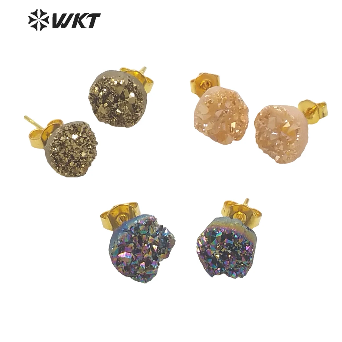 

WT-E651 Natural Stone Cute Irregular Shape Druzy Quartz With Titanium Gorgeous Raw Studs Earrings 2021 Hot Trend Christmas Gift