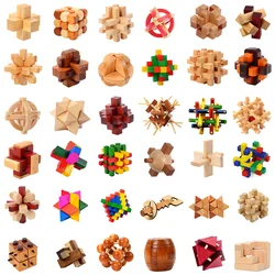 Classic Wooden Puzzle IQ Brain Teaser Kong Ming Lock Lu Ban Lock 3D Wooden Interlocking Burr Puzzles Game Toy For Adults Kids