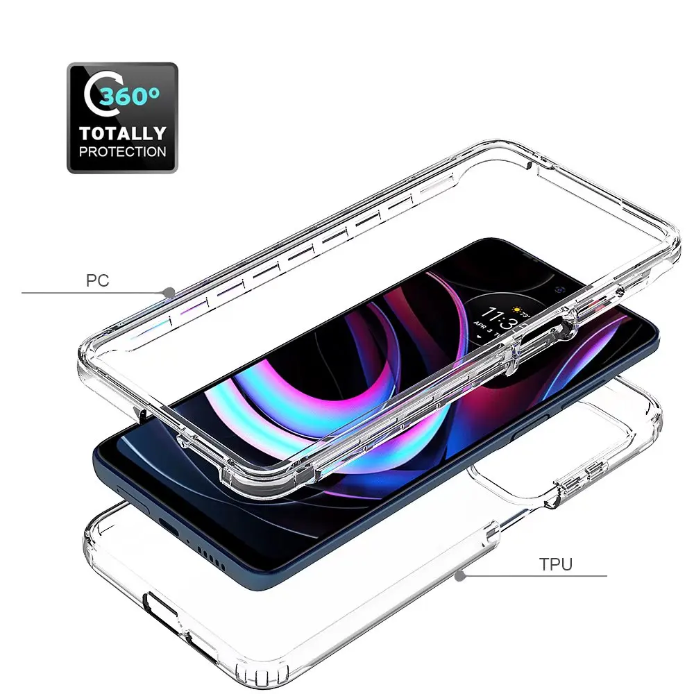 Crystal Clear 2 in 1 Shockproof Cases Hard Bumper Soft TPU Protective Cover for Motorola Edge 2021 / Motorola Edge 5G UW Case