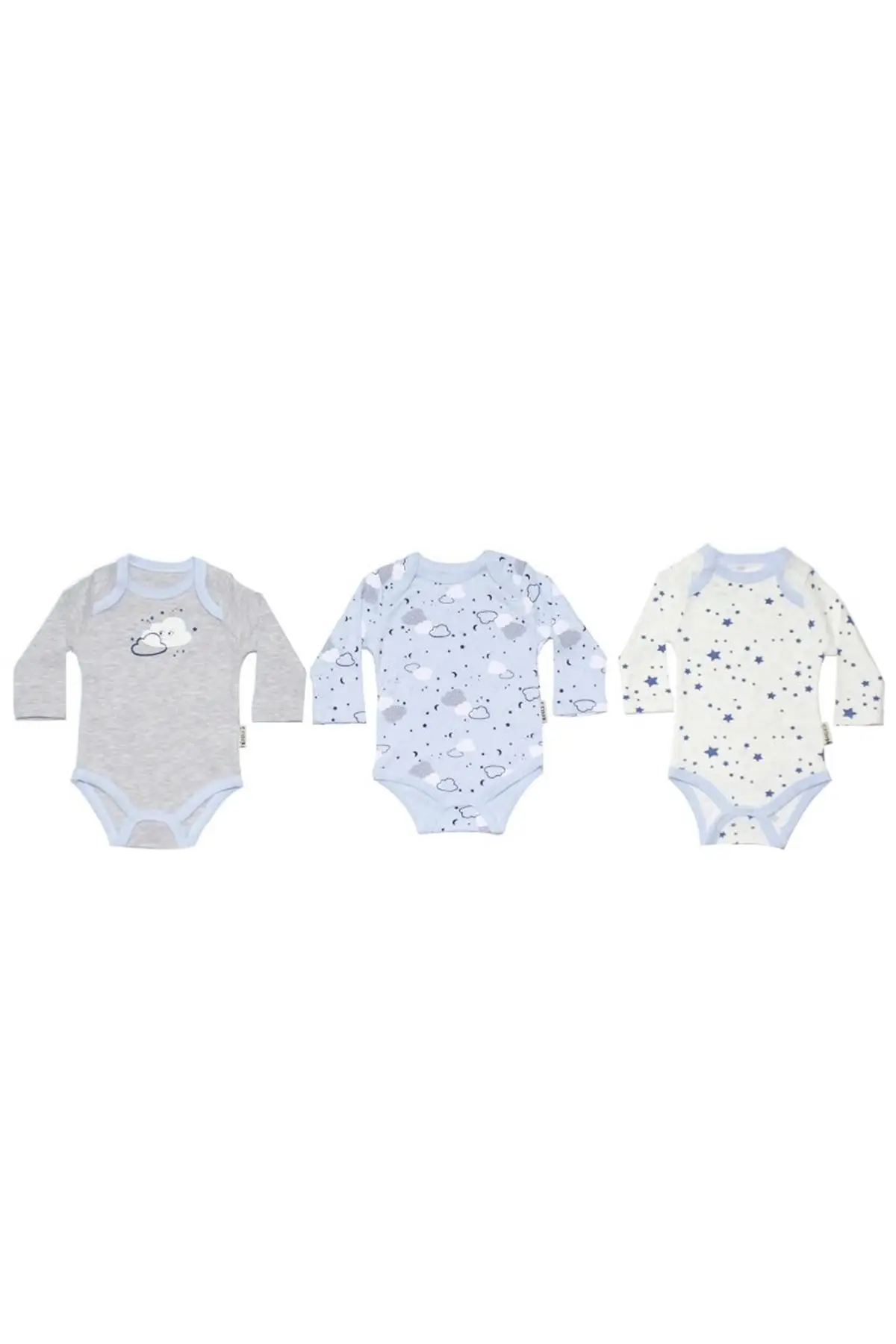 Cloud Printed 3'lü Baby The Zibin Set-Gray blue