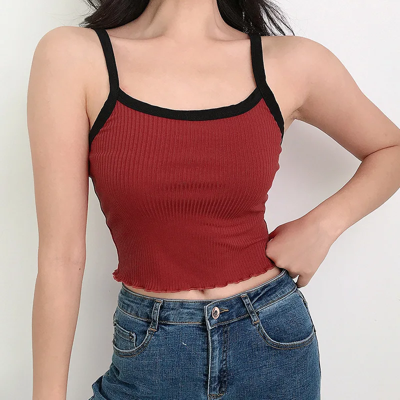 2024 Summer New Fashion Contrast Color Tank Top Women Casual Fitness Clothing Off Shoulder Strapless Crop Top Camisole